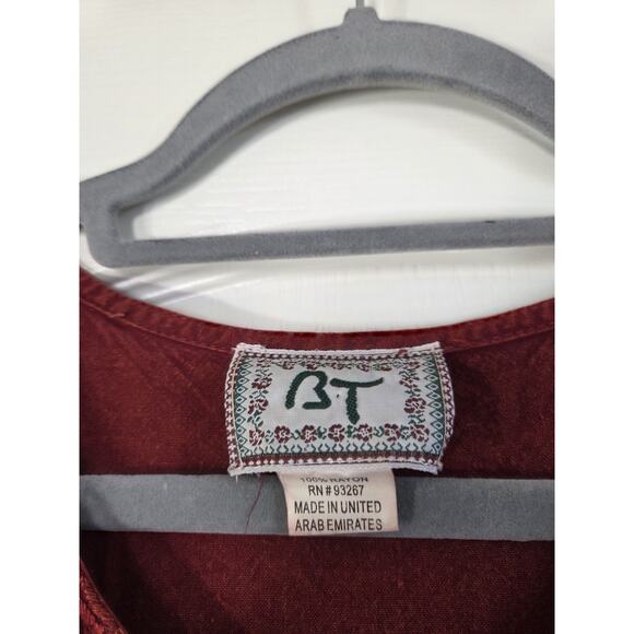 Boho 90s Brick Red Embroidered Button Front Grungy Festival Midi Dress, Medium - Picture 2 of 11